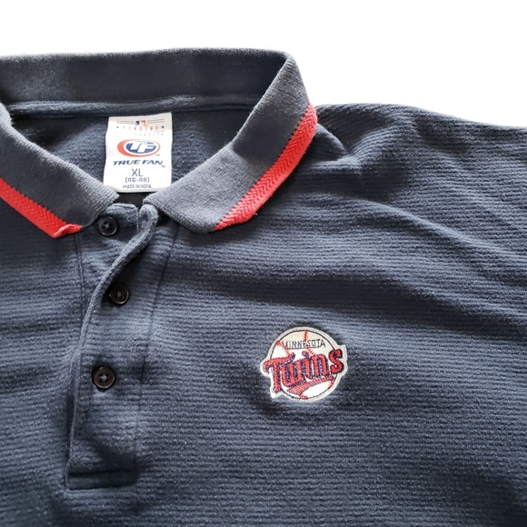 MLB Minnesota Twins Polo Shirt Retro True Fan Y2K Baseball Navy Blue XL Collar - Picture 3 of 5